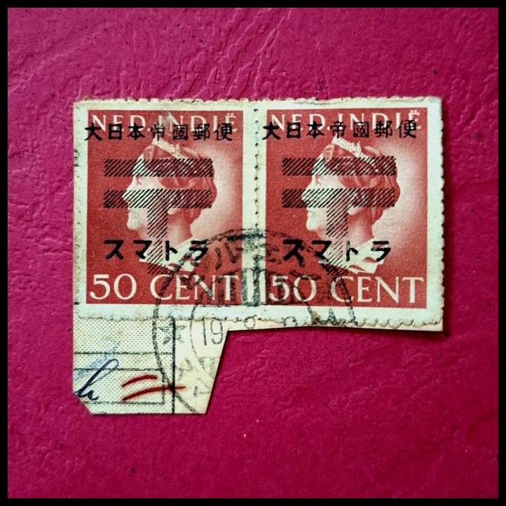 

TERBARU PRANGKO PENDUDUKAN JEPANG C.T. T BAR DI ATAS PRANGKO NED INDIE RATU WILHELMINA, 50 CENT, PAIR. USED ON PIECE !!!!!!