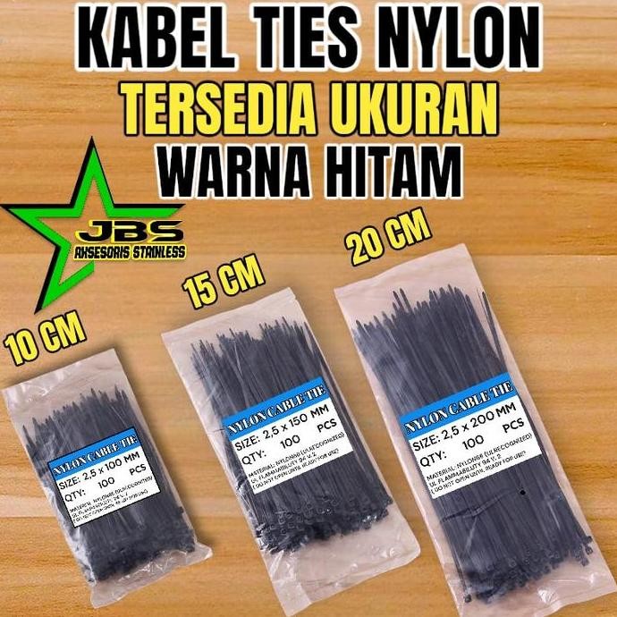 

] KABEL TIES / TALI PENGIKAT BAHAN NYLON WARNA HITAM 1 BUNGKUS ISI 100 PCS