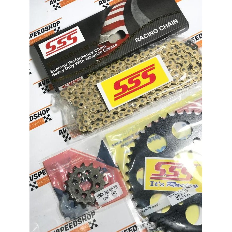 GEAR SET SSS 428 BLACK CB 150 R STREET FIRE & RANTAI HSBT 428 GOLD