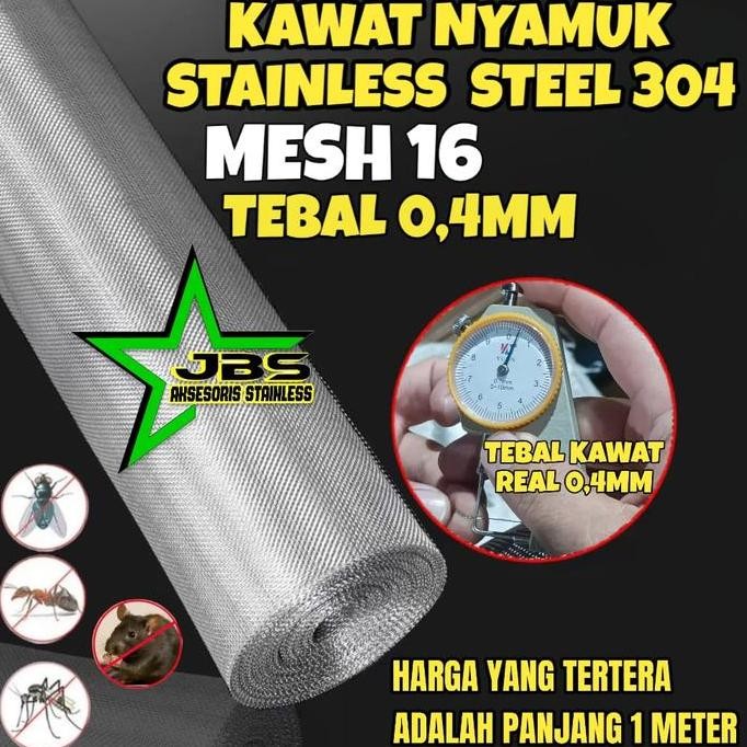 #####] KAWAT NYAMUK SUS 304 MESH 16T.0,4MM STAINLESS - KASA KAWAT NYAMUK JENDELA/PINTU (MESH 16TEBAL