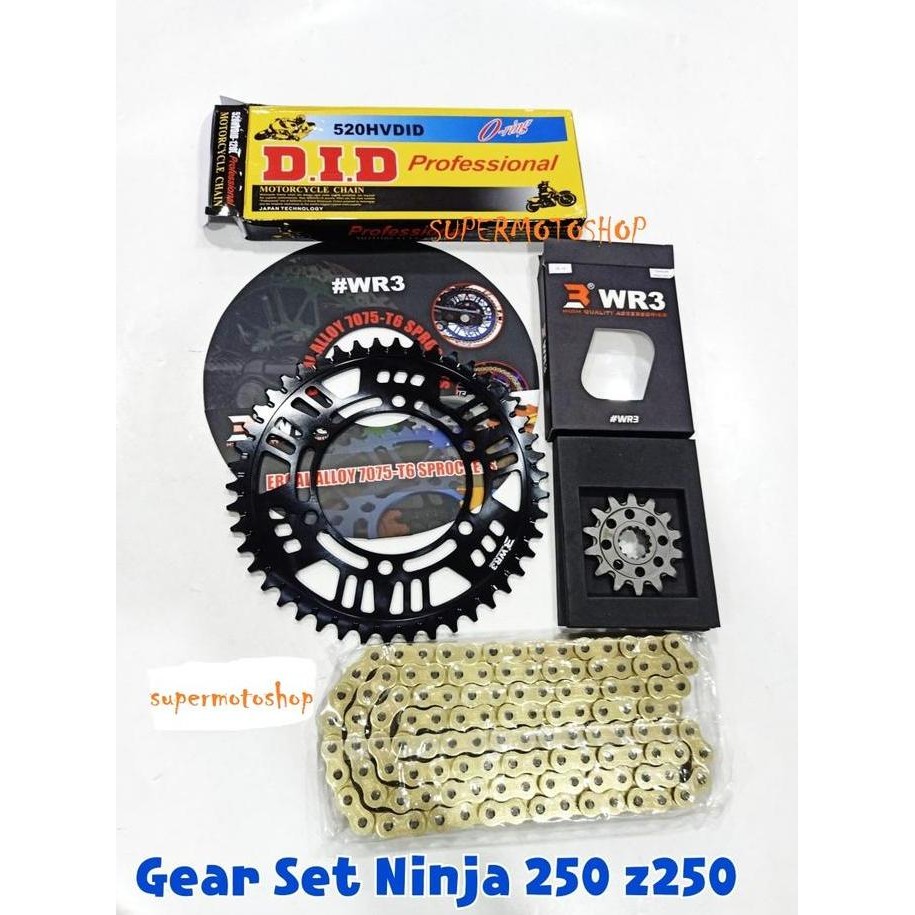 PAKET gear Set wr3 ninja 250 z250 fi rantai DID gir depan belakang WR3