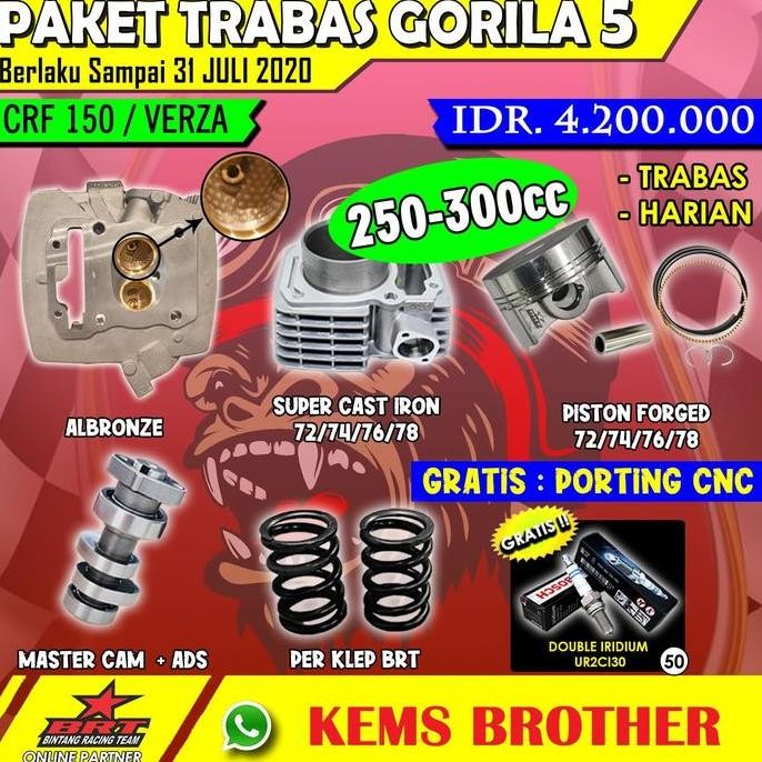 PAKET BRT CRF TRABAS GORILA 5 CRF 150/VERZA