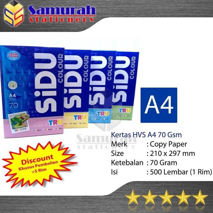 

Kertas Hvs Sidu A4 70Gr Warna / Kertas Sidu Warna Pastel 70Gsm