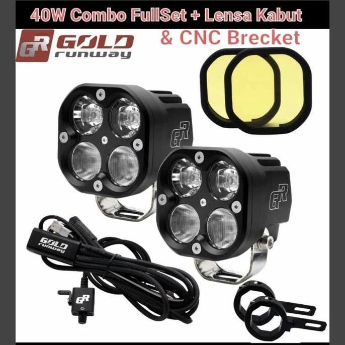 Gold Runway 40x GR-x4 Lampu Fog lamp Strobo 40watt relay switch cnc brecket
