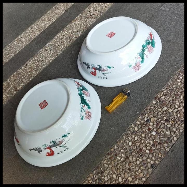 TERBARU VINTAGE NOS SEPASANG MANGKOK BASKOM KERAMIK MOTIF IKAN 