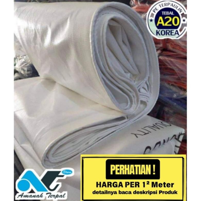 Grosir  Terpal Korea A20 Putih White Meteran Ukuran Custom Bebas untuk tenda terop tutup truck truk