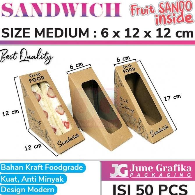 (ISI 50PCS) KEMASAN / BOX SANDWICH / PACKAGING KRAFT SANDWICH / KOTAK ROTI KRAFT / MIKA SEGITIGA SAN