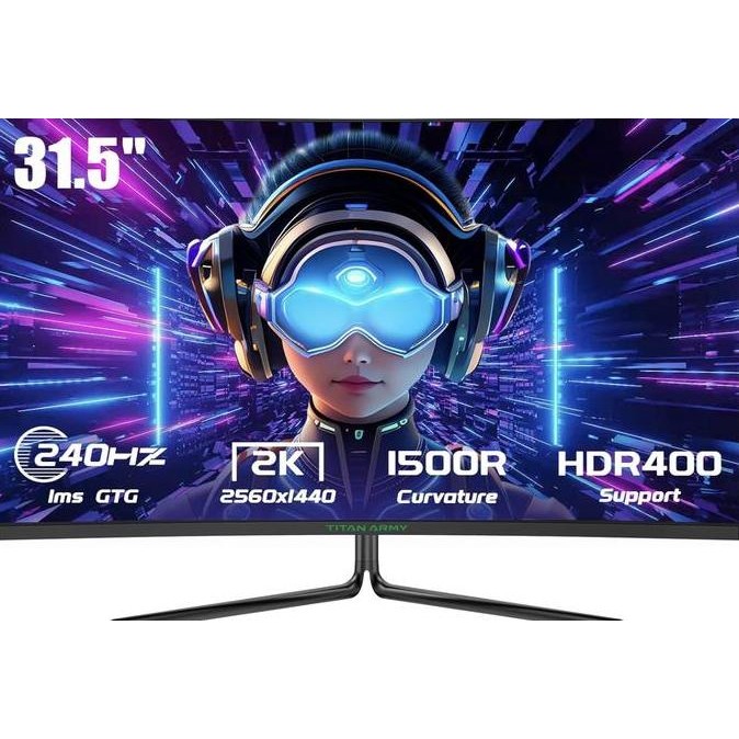 

TITAN ARMY 32 Inch 240Hz 1440P Gaming Monitor Curved, 2K QHD 2560 x 1440 1ms, Adaptive Sync