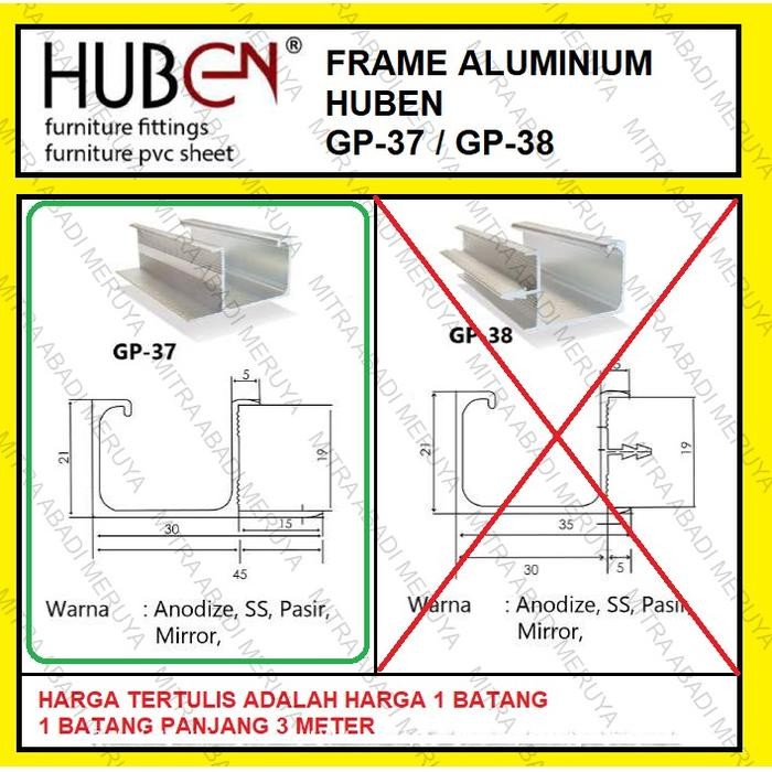 PROFIL FRAME HANDLE ALUMUNIUM ALUMINIUM HUBEN GP 37 GP37 GP-37
