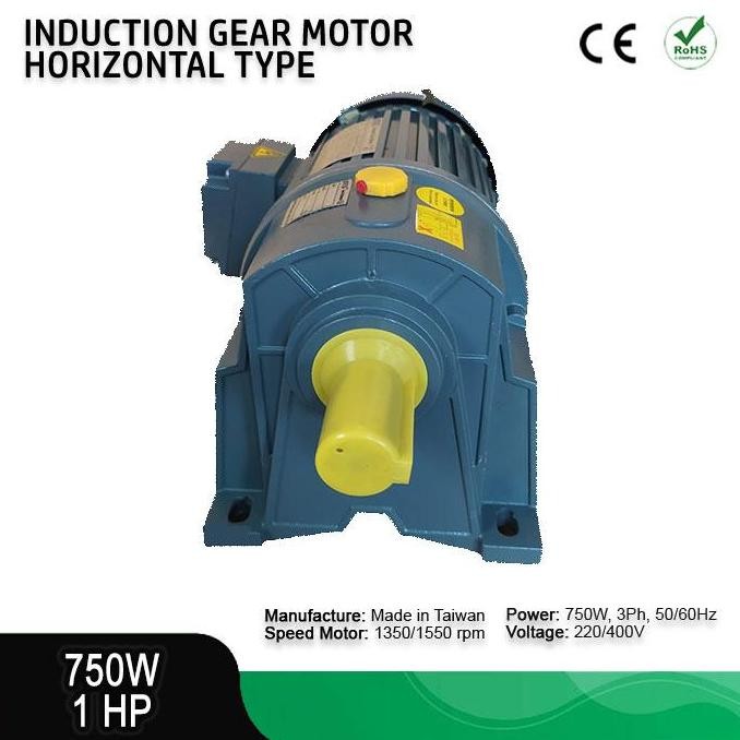 Motor Induksi Gearbox 3 Phase 1Hp (750W) 4 Pole 1500Rpm