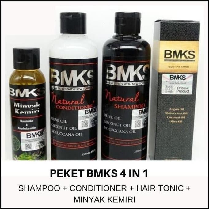 BMKS PAKET 4IN1 SHAMPO- CONDITIONER - MINYAK KEMIRI - HAIR TONIC BPOM alu