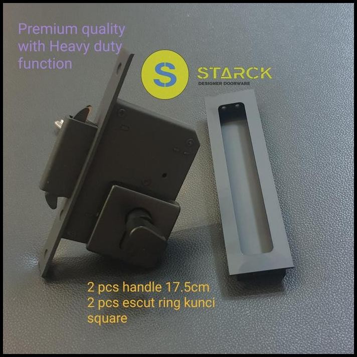 Body kunci pintu kayu geser hitam sliding door lock + 2 handle tanam