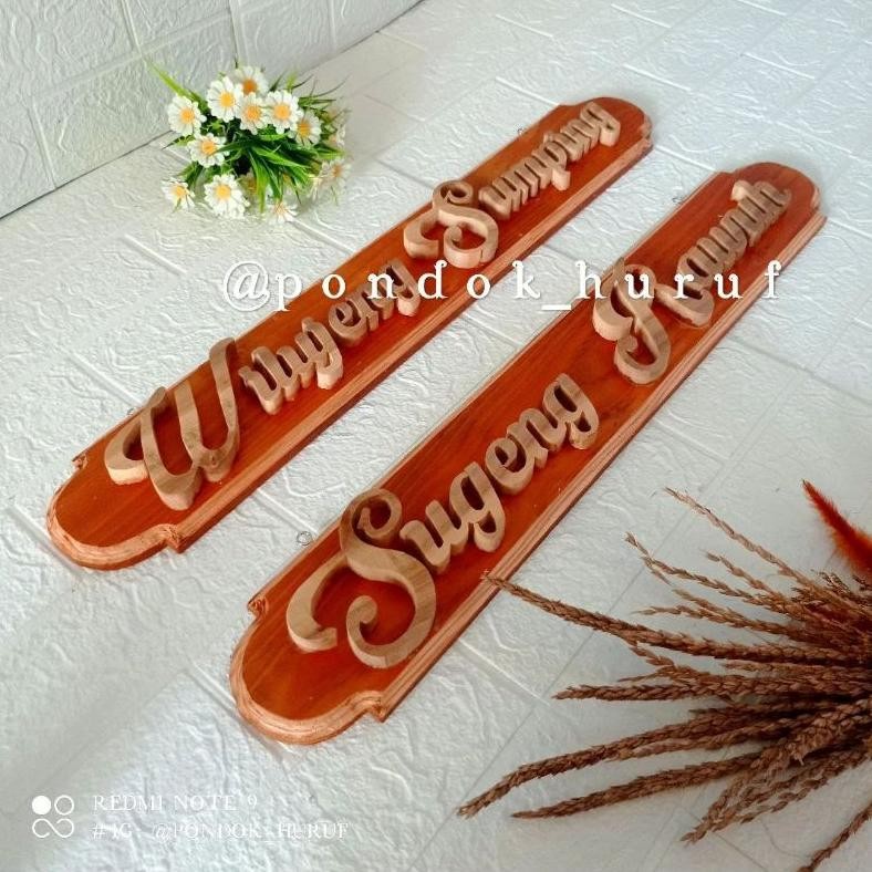 Hiasan Dinding Kayu Sugeng Rawuh Wilujeng Sumping Pajangan Kayu Dekorasi Huruf Kayu 3D