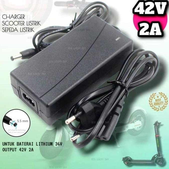 Charger 36V Lithium Output 42V 2A Scooter Listrik Exotic Inokim Light Fiido Dyu Himo Cas Batre 18650