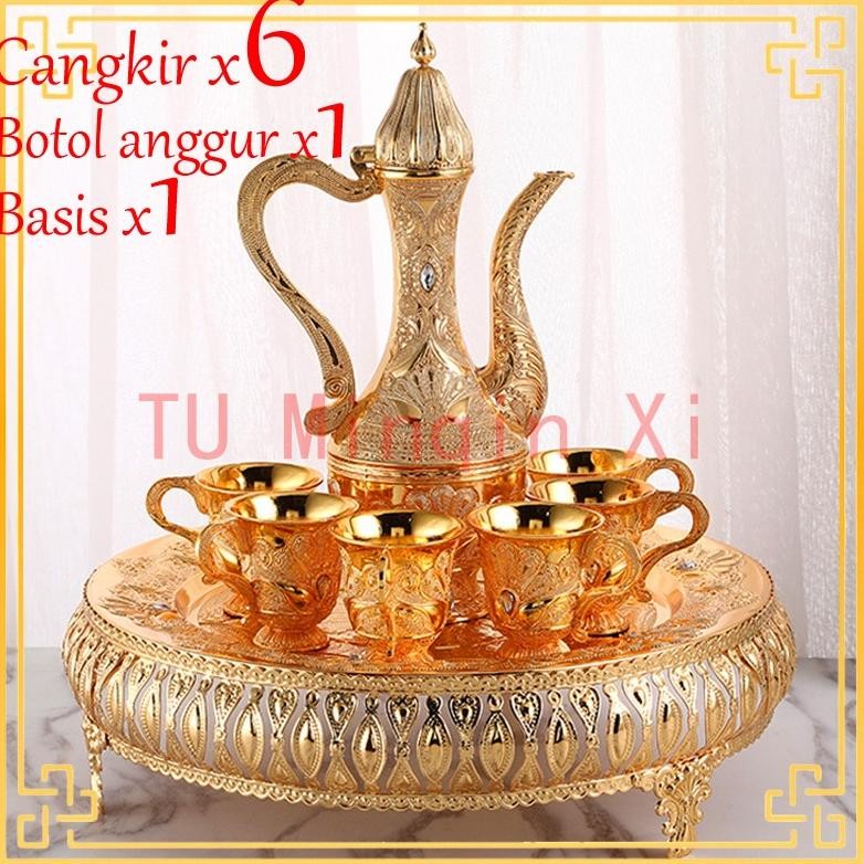 8pcs/Set Set Teko Eropa Teko Arab Aladin Gold Gelas Anggur Emas Antik, Ornamen Emas Ornament/set Gel