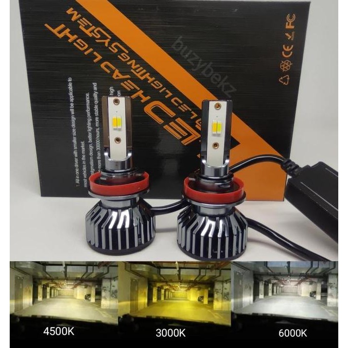 Lampu LED Foglamp Mobil H11/H8/H16 3 Warna Putih Kuning Tricolor 3000K-6000K