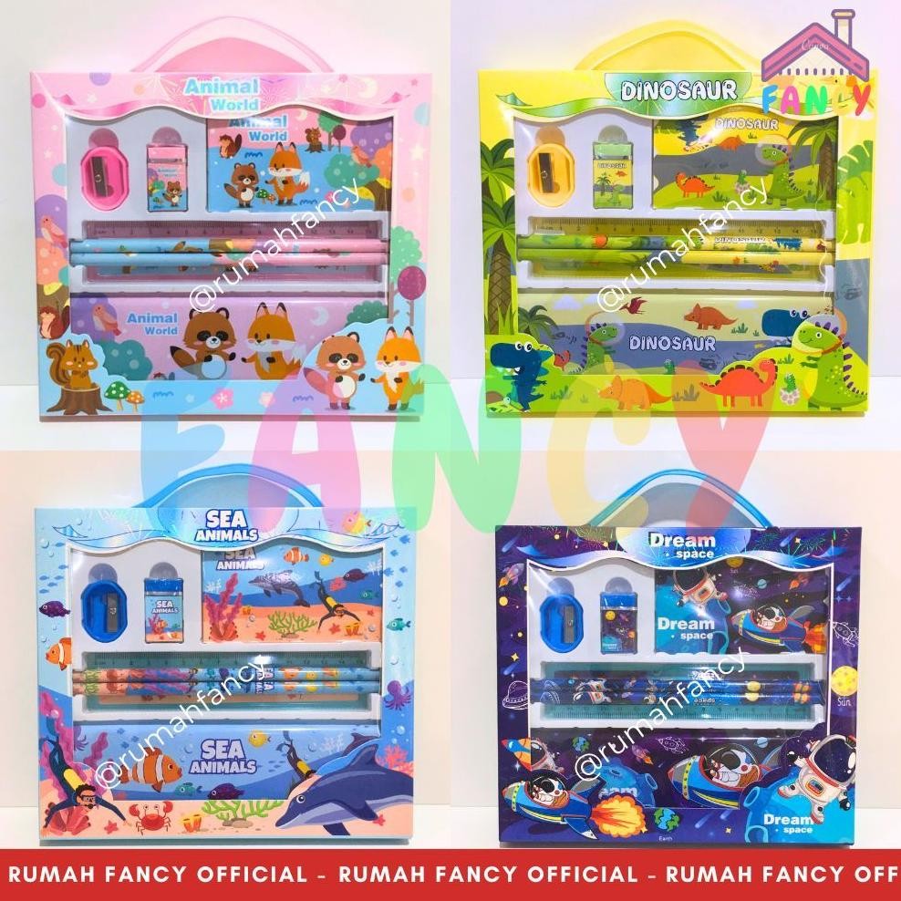 

[FREE PACKING DUS] Paket Alat Tulis/ Study Set Fancy Jinjing YOYO 8002A Animal Sea / Dino Jungle / Astronout / Animal World DiM