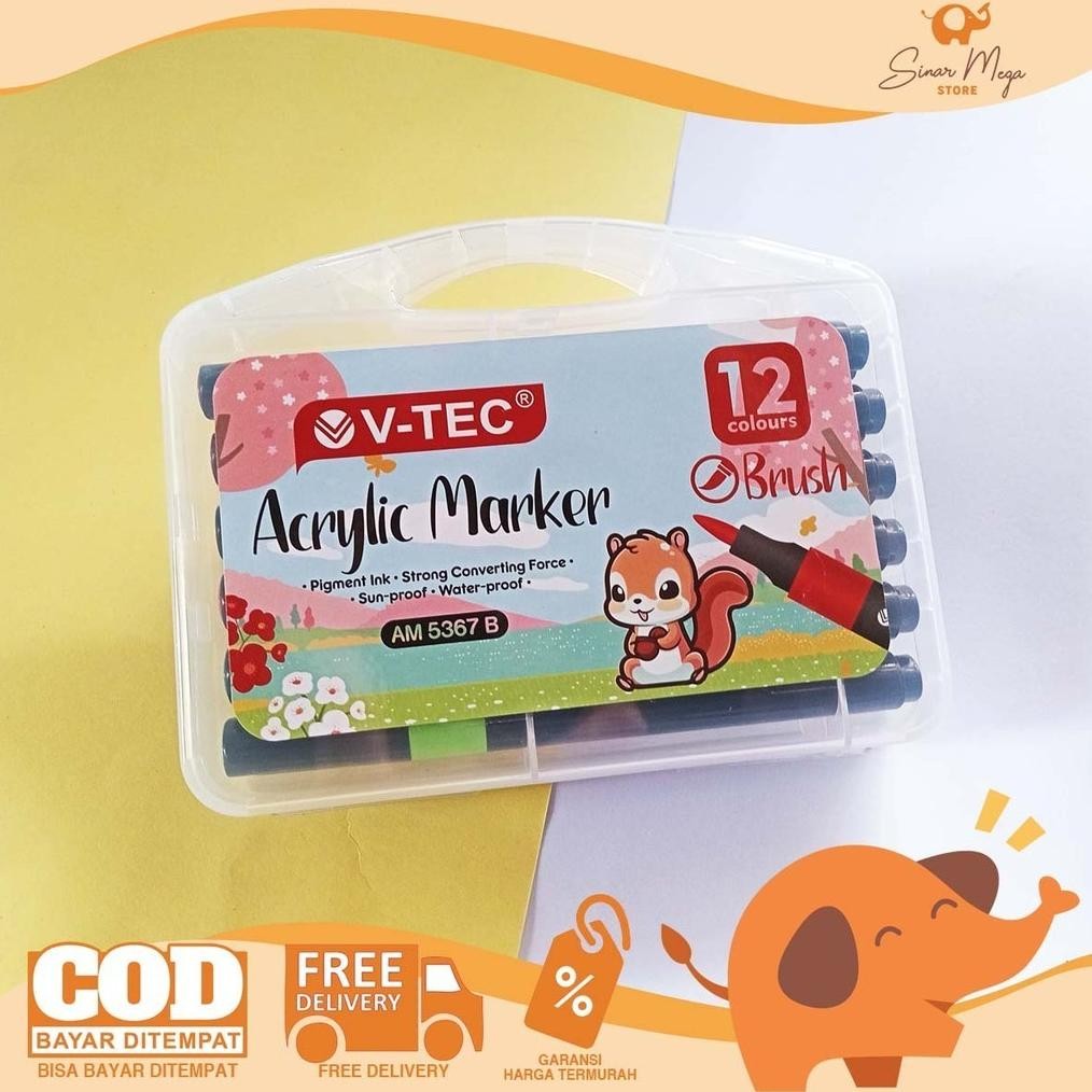 

Vtec Acrylic Marker 12 Warna AM 5367 B Spidol Brush Akrilik Murah DiM