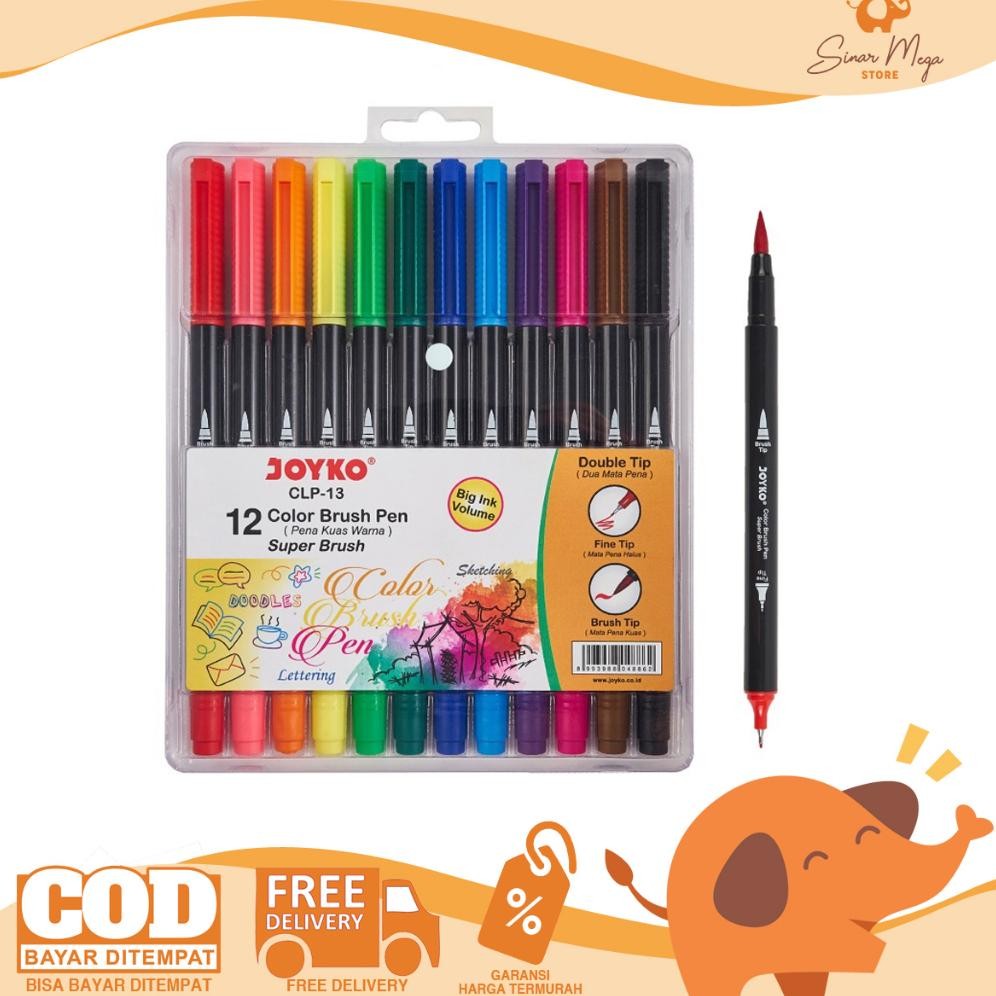 

Joyko Color Brush Pen Set CLP-13 Super Brush Double Tip Dual Mata Pena Kuas 12 Warna Murah DiM