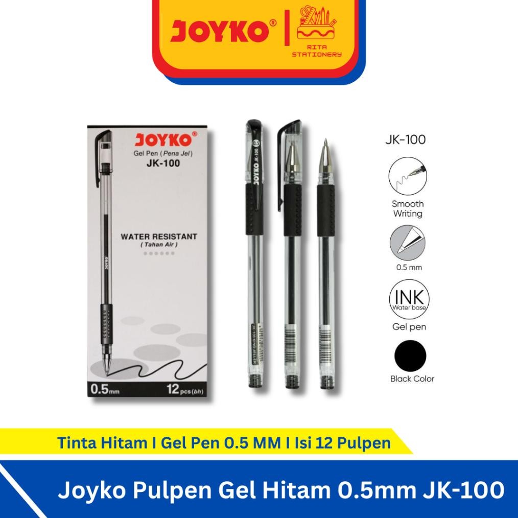 

Joyko Pulpen Gel Hitam 0.5mm JK-100 - 1 Pack isi 12 Pen DiM