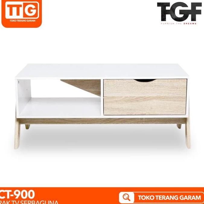 Terlaris Tgf Meja / Rak Tv Serbaguna Minimalis Sonoma White Ct - 900 90 Cm