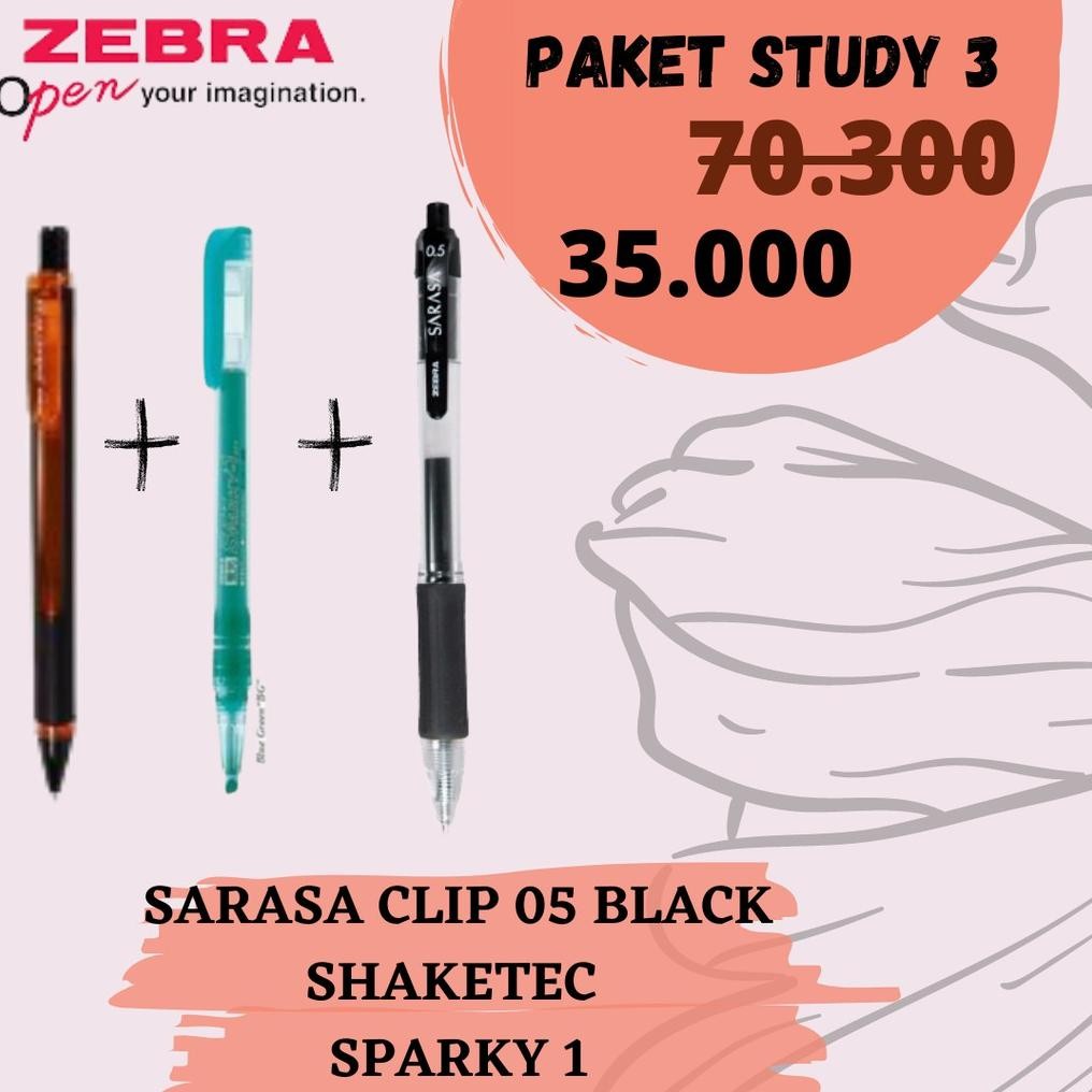 

Asaba Bandung - Zebra Paket Alat Tulis Sarasa Clip 0.5 Free Pensil Shaketec Plus Zebra Sparky Study 3 DiM