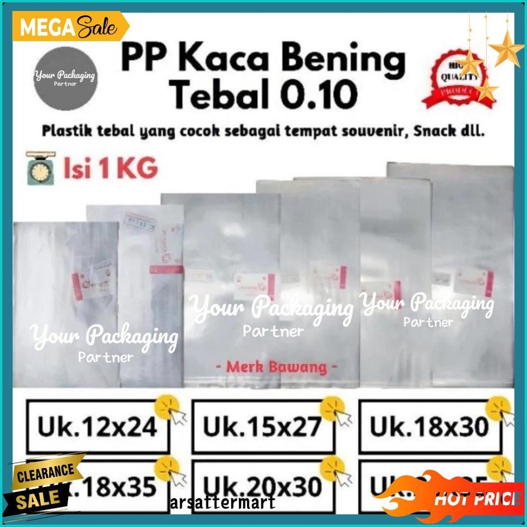 Pp Mika Bening Kaca Bawang Size Lengkap Kantong Pp Mika Bening Tebal  0.10 Micron 500 Gram Diskon Se