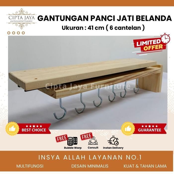 EK cipta Jaya - Gantungan Kayu Jati Belanda Panci Wajan Printilan Dapur Tarik Dorong Panjang Kitchen