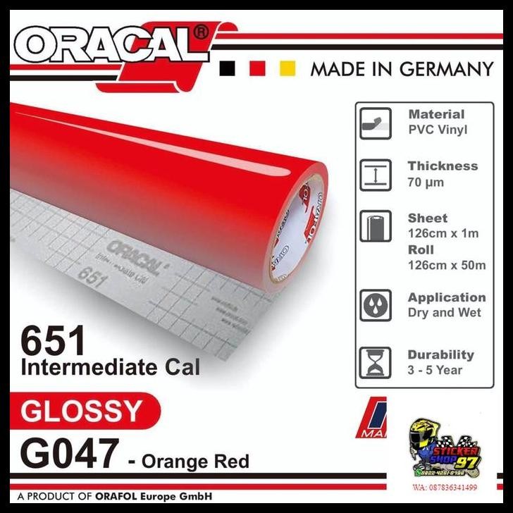 DISKON STICKER ORACAL 651- G047 ORANGE RED GLOSS STIKER [METERAN]