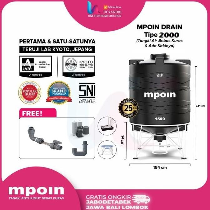 Tangki Air Mpoin 2000 Drain Toren Tandon Tanki 2000 Liter Mpoin Plus