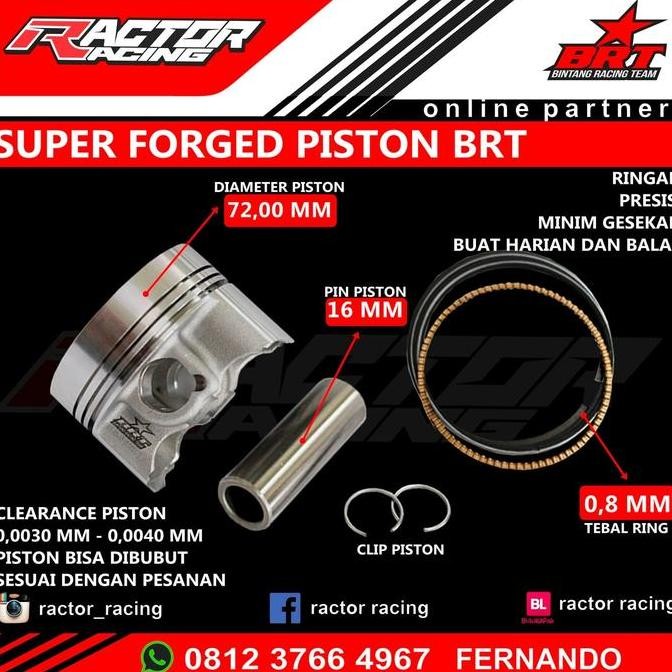 Piston Racing SUPER Forged BRT 72 mm Pen 16 mm BRT