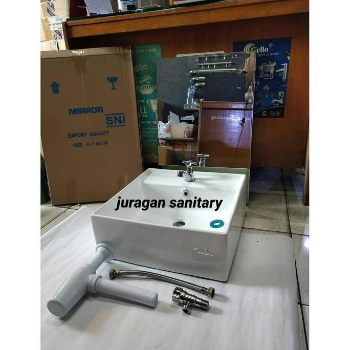 TERLARIS - Paket Wastafel Kotak model TOTO + Cermin Kamar Mandi