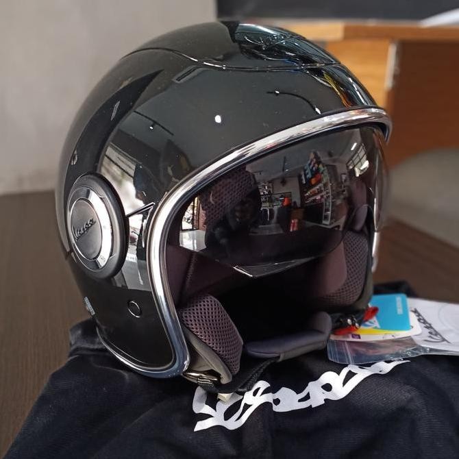 BEBAS ONGKIR - helm vespa black glossy hitam original
