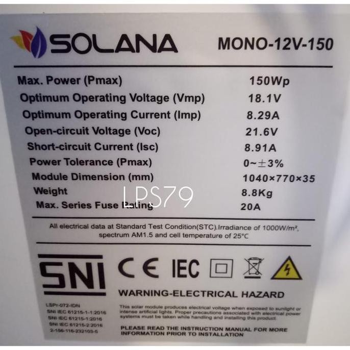 Solar Panel Mono 150WP Surya Cell 150 WP SOLANA Module Mono 150WP murah