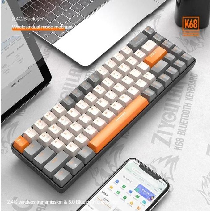 TERBARU - ZIYOULANG K68 Keyboard Gaming Mechanical Wireless dan Bluetooth 2.4G K68