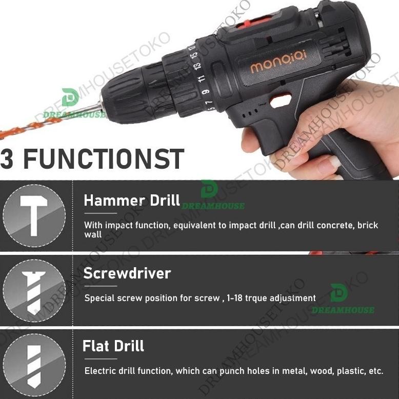 Premium (Ready) Mesin Bor Murah Alat-Alat Listrik Bor Listrik + Baterai + Charger 36V Tanpa Kabel Bo