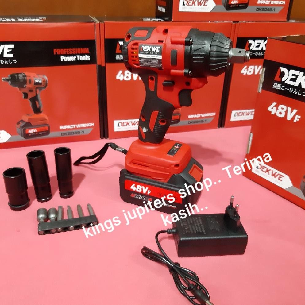 Premium (Ready) 1 Set Atau Mesin- Batre - Dekwe Impact Wrench Bor Buka Tutup Baut Impect Impek Impec