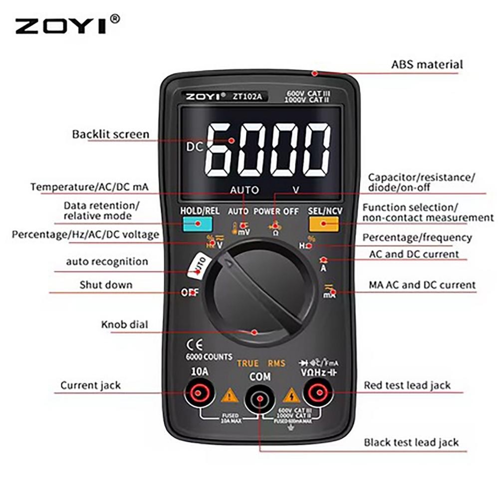 Premium (Ready) Original Protect Zoyi Zt102A Upgrade Auto Multimeter Digital Avometer Multitester Nc