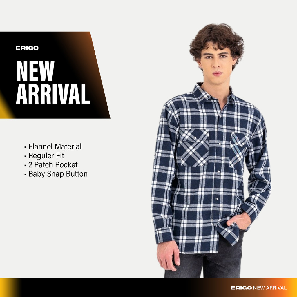 Erigo Flannel Shirt Nixon Navy - Kemeja Lengan Panjang Flannel Unisex