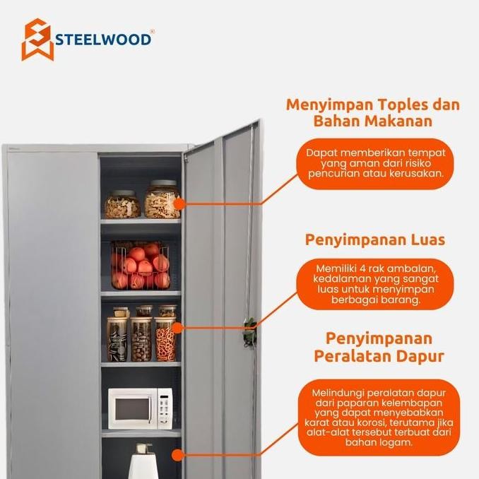 Steelwood || Rak Dapur Serbaguna/Lemari Besi Serbaguna/Lemari Penyimpanan Dapur/Lemari Piring/Lemari