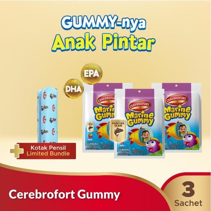 

Paket 3 Cerebrofort Marine Gummy Multivitamin Anak Rasa Anggur Free Tempat Pensil