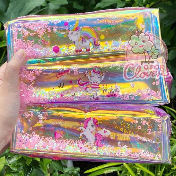 

Tempat Pensil Hologram Unicorn Water Air Holo Lucu Pencil Case Baru