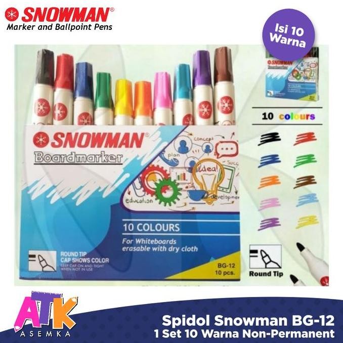 

Spidol Snowman Whiteboard Bg-12 (1 Set Isi 10 Warna) New Stok