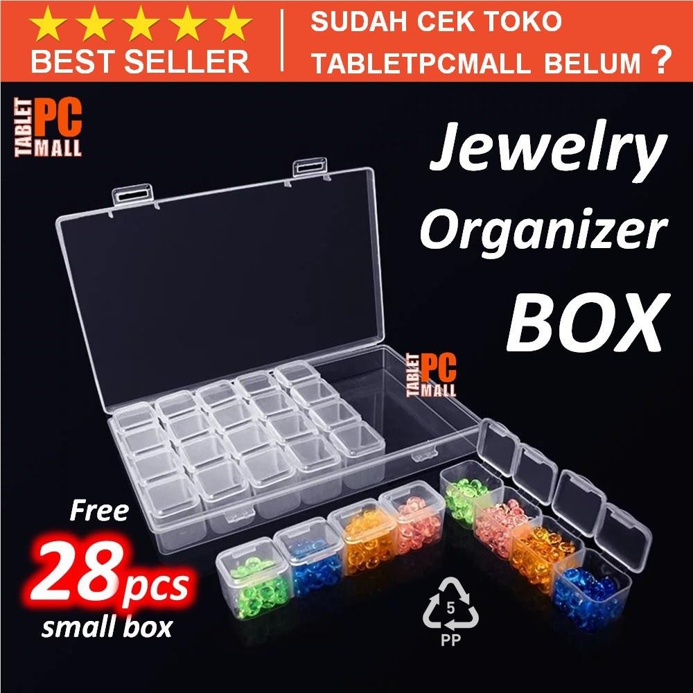 HMS Storage Jewelry Box 28 Grid Tempat Kotak Penyimpanan Perhiasan Emas Jewelry Organizer Box Manik 