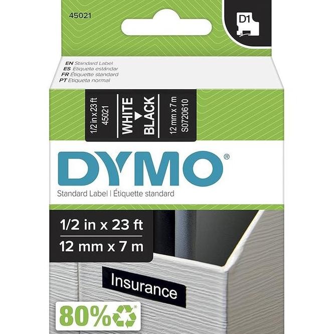 

Dymo Standard D1 45021 Label Maker Tape White/Black Bisa Manager 160 New Stok