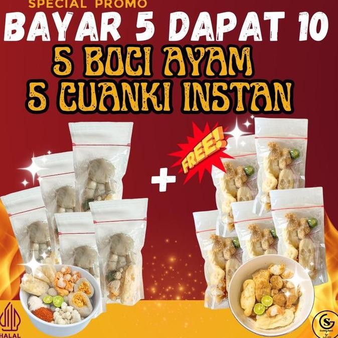 

Beli 5 Dapat 10 [ Baso Aci Ayam Suwir 5Pack Cuanki Instan 5Pack ] Food Kaldu Pedas Kuah Seblak Mie Cuangki