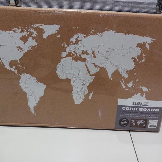 

Cork Board Peta Dunia 40X60Cm + 10Pcs Push Pin / Papan Notice New Stok