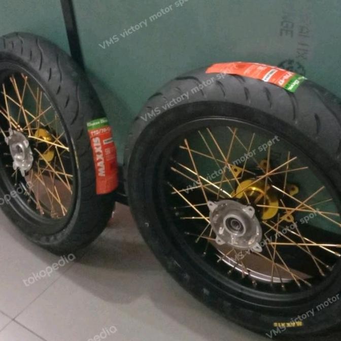 Terlaris Velg Set Supermoto Ring 17 Lebar 250 300 350 Plus Ban Motor Klx D-Tracker Wr 155 Crf 150 Re