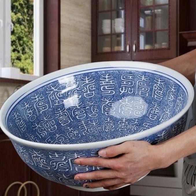 TERMURAH - Mangkok / Bowl Keramik Biru Putih Longevity Jumbo