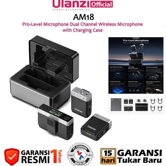 Ulanzi AM18 Wireless Lavalier Mic - Mic Clip On Dual + Casing Charger USB-C